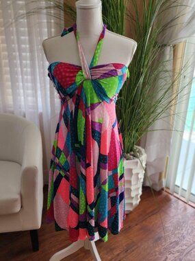 Indie Boutique Size L Colorful Halter Dress Geometric Print